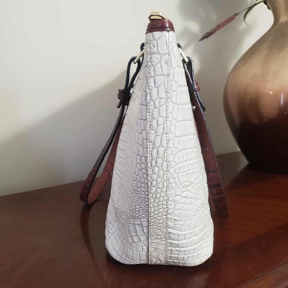 Brahmin Melbourne Ivory Pecan Medium Asher Tote Handbag - EUC - Picture 4 of 6